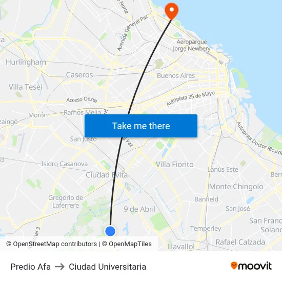 Predio Afa to Ciudad Universitaria map