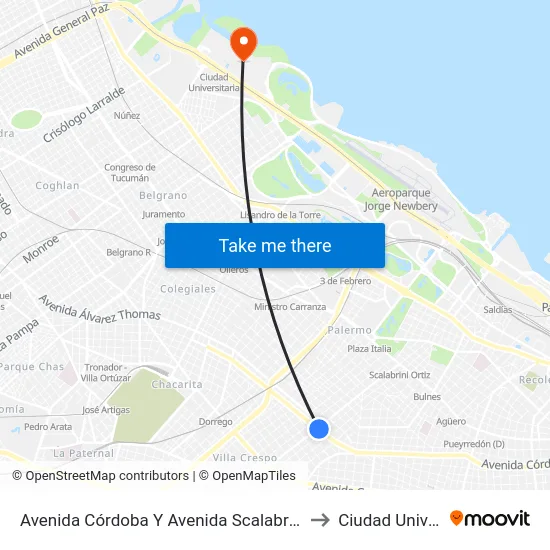 Avenida Córdoba Y Avenida Scalabrini Ortiz (151 - 168) to Ciudad Universitaria map