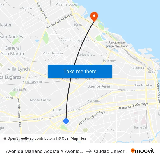 Avenida Mariano Acosta Y Avenida Directorio to Ciudad Universitaria map