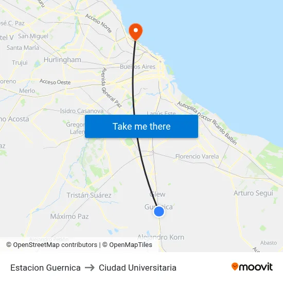 Estacion Guernica to Ciudad Universitaria map
