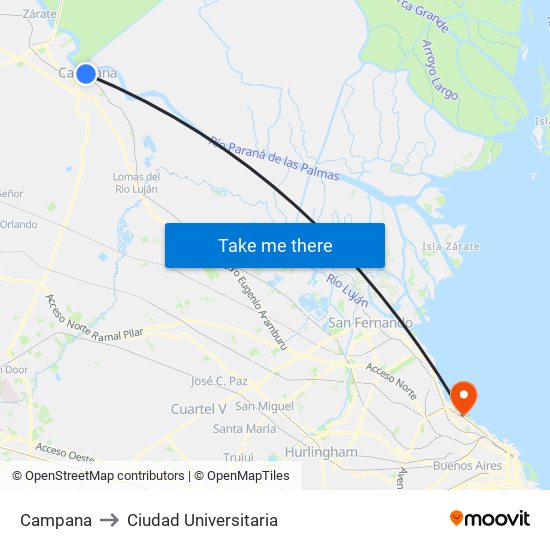 Campana to Ciudad Universitaria map