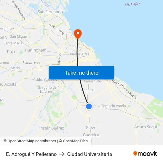 E. Adrogué Y Pellerano to Ciudad Universitaria map