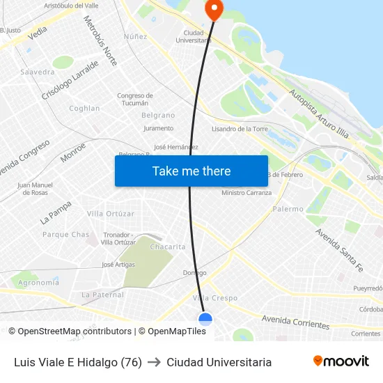Luis Viale E Hidalgo (76) to Ciudad Universitaria map