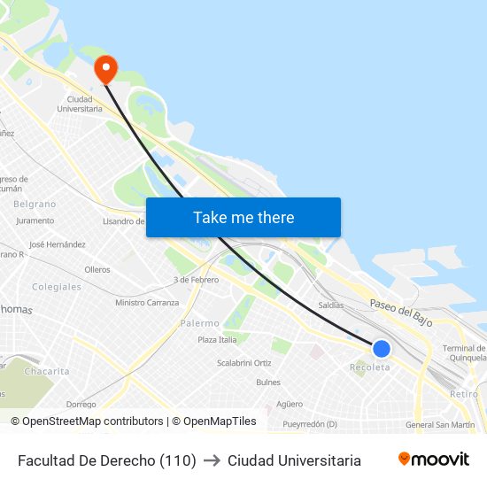 Facultad De Derecho (110) to Ciudad Universitaria map