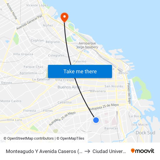 Monteagudo Y Avenida Caseros (91 - 150) to Ciudad Universitaria map