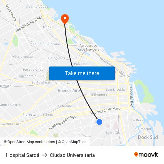 Hospital Sardá to Ciudad Universitaria map