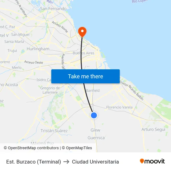 Est. Burzaco (Terminal) to Ciudad Universitaria map