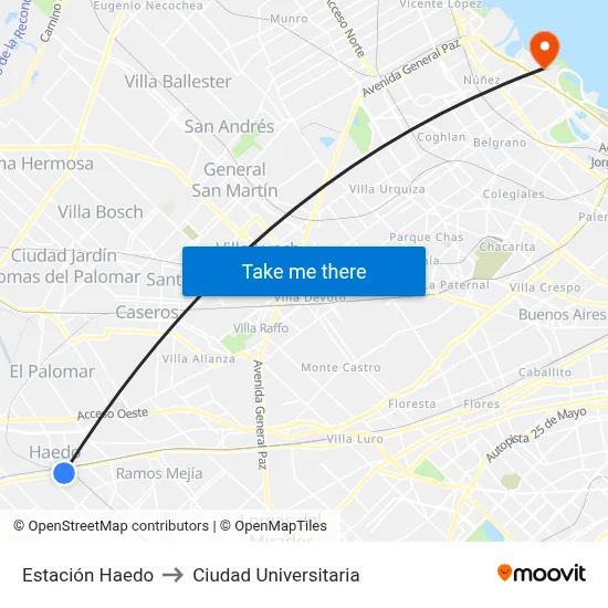 Estación Haedo to Ciudad Universitaria map