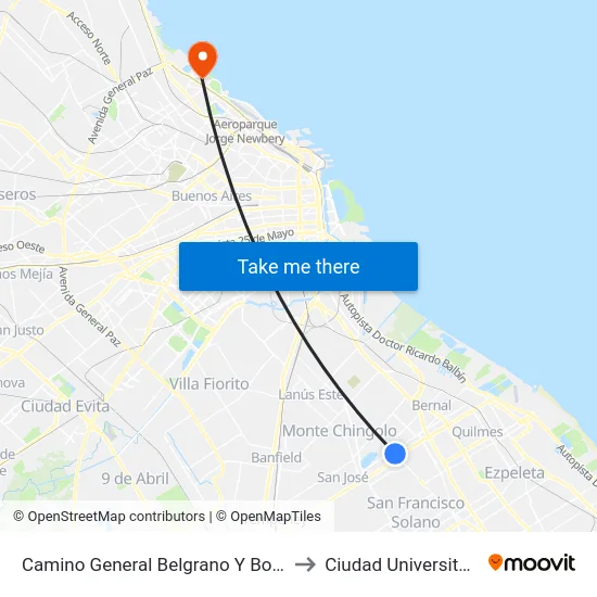 Camino General Belgrano Y Boedo to Ciudad Universitaria map