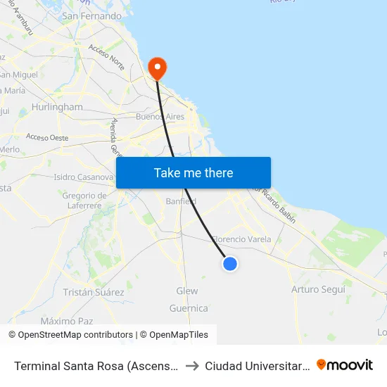 Terminal Santa Rosa (Ascenso) to Ciudad Universitaria map