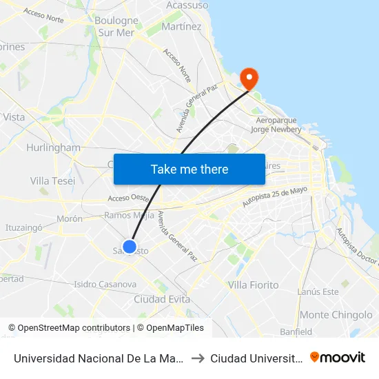 Universidad Nacional De La Matanza to Ciudad Universitaria map