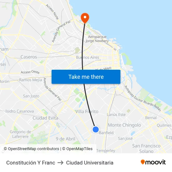 Constitución Y Franc to Ciudad Universitaria map