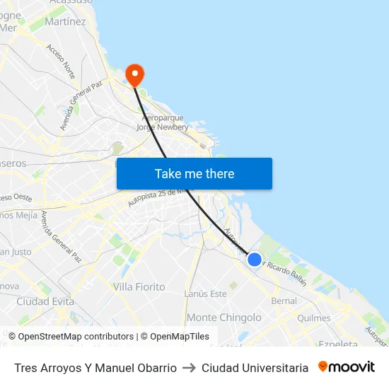 Tres Arroyos Y Manuel Obarrio to Ciudad Universitaria map