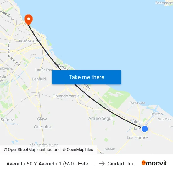 Avenida 60 Y Avenida 1 (520 - Este - Norte - Universitaria) to Ciudad Universitaria map