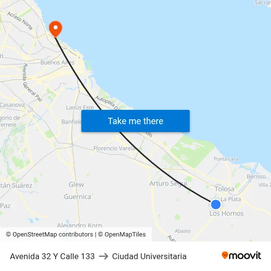 Avenida 32 Y Calle 133 to Ciudad Universitaria map