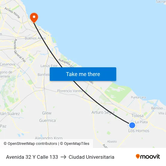 Avenida 32 Y Calle 133 to Ciudad Universitaria map