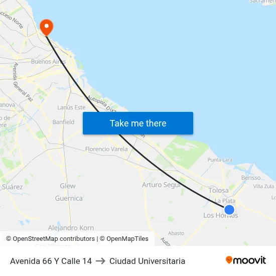 Avenida 66 Y Calle 14 to Ciudad Universitaria map