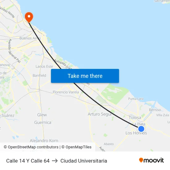 Calle 14 Y Calle 64 to Ciudad Universitaria map