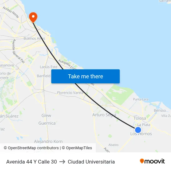 Avenida 44 Y Calle 30 to Ciudad Universitaria map