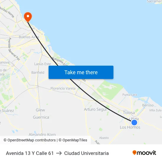Avenida 13 Y Calle 61 to Ciudad Universitaria map