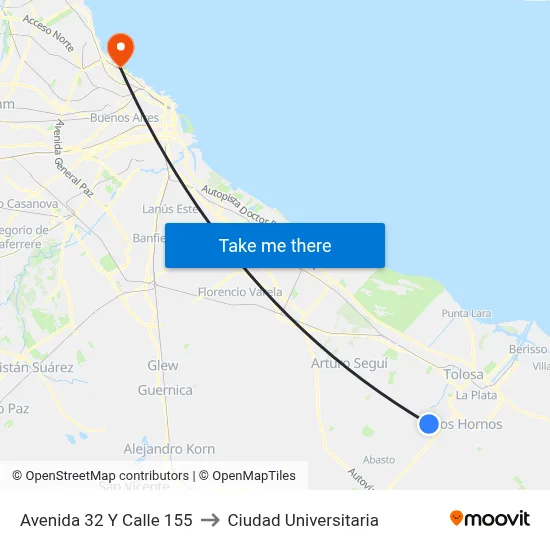 Avenida 32 Y Calle 155 to Ciudad Universitaria map