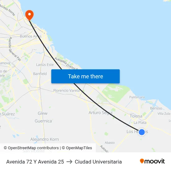 Avenida 72 Y Avenida 25 to Ciudad Universitaria map