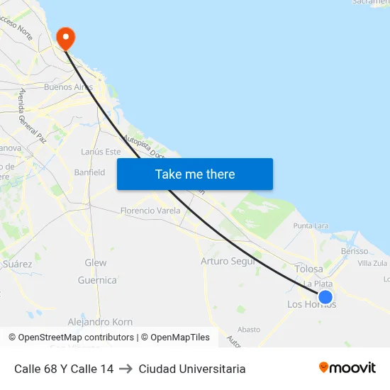 Calle 68 Y Calle 14 to Ciudad Universitaria map