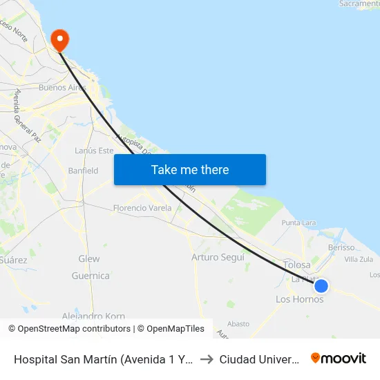 Hospital San Martín (Avenida 1 Y Calle 71) to Ciudad Universitaria map