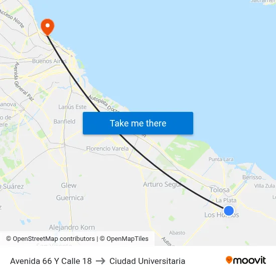 Avenida 66 Y Calle 18 to Ciudad Universitaria map