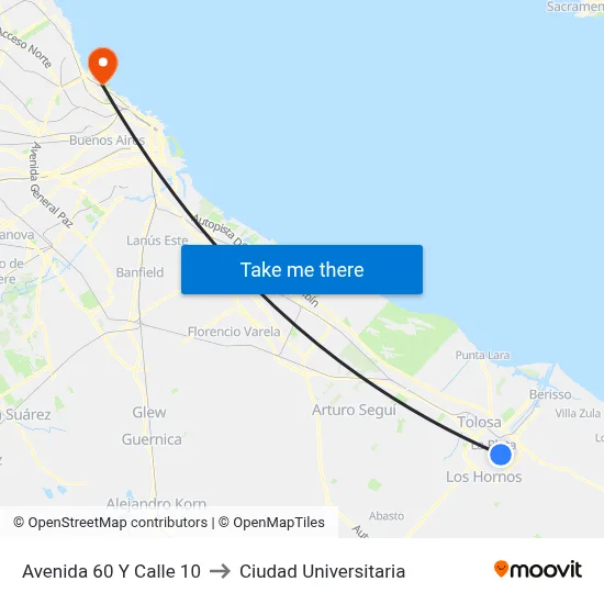 Avenida 60 Y Calle 10 to Ciudad Universitaria map