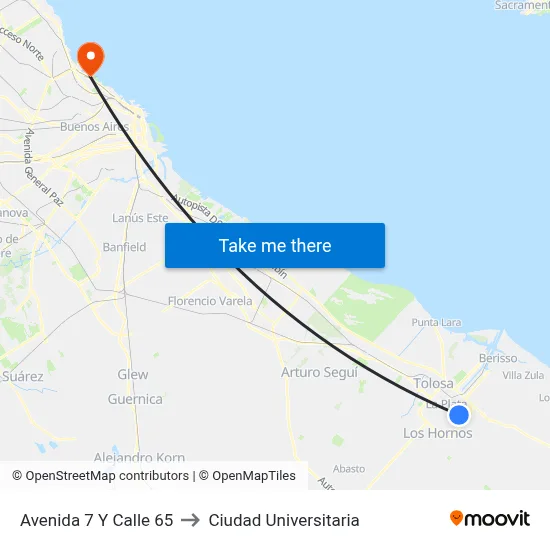Avenida 7 Y Calle 65 to Ciudad Universitaria map