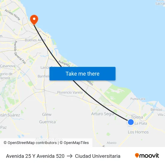 Avenida 25 Y Avenida 520 to Ciudad Universitaria map