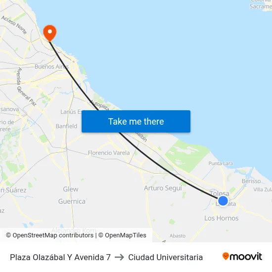 Plaza Olazábal Y Avenida 7 to Ciudad Universitaria map