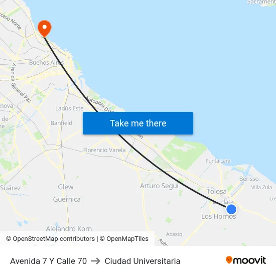 Avenida 7 Y Calle 70 to Ciudad Universitaria map