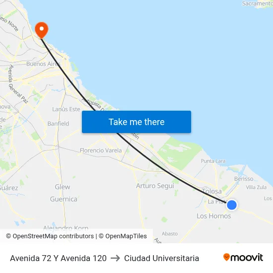 Avenida 72 Y Avenida 120 to Ciudad Universitaria map
