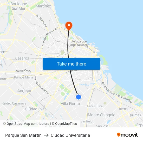 Parque San Martín to Ciudad Universitaria map