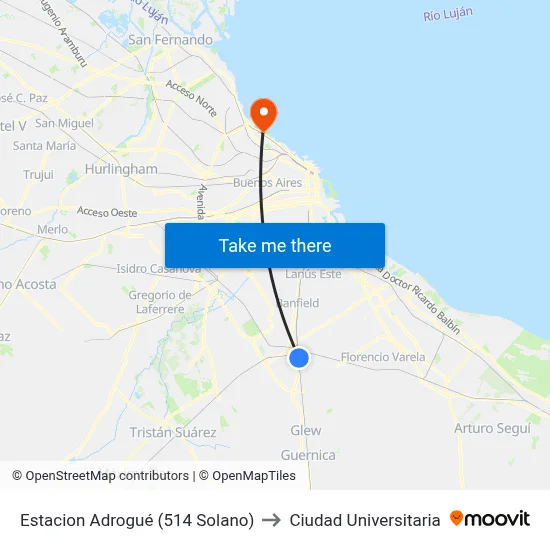 Estacion Adrogué (514 Solano) to Ciudad Universitaria map