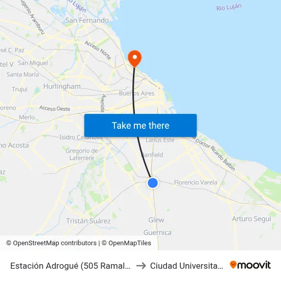 Estación Adrogué (505 Ramal 4) to Ciudad Universitaria map
