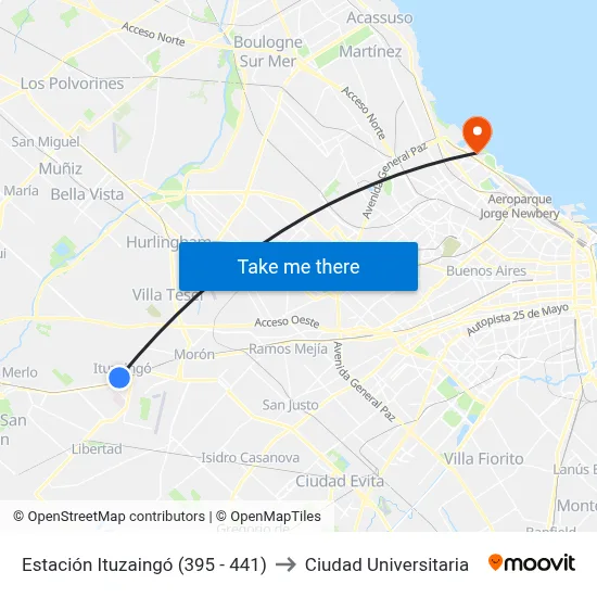Estación Ituzaingó (395 - 441) to Ciudad Universitaria map
