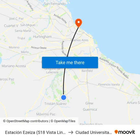 Estación Ezeiza (518 Vista Linda) to Ciudad Universitaria map