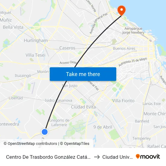 Centro De Trasbordo González Catán (180 - 630 X Lafe) to Ciudad Universitaria map