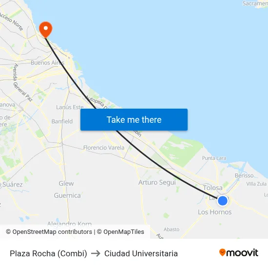 Plaza Rocha (Combi) to Ciudad Universitaria map