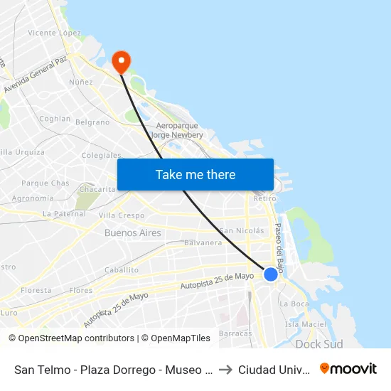 San Telmo - Plaza Dorrego - Museo De Arte Moderno to Ciudad Universitaria map