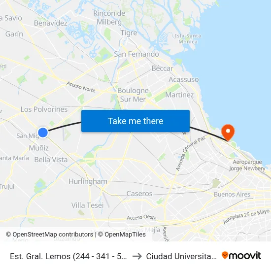 Est. Gral. Lemos (244 - 341 - 501) to Ciudad Universitaria map