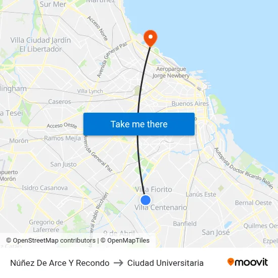 Núñez De Arce Y Recondo to Ciudad Universitaria map