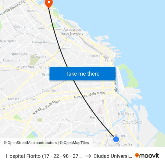 Hospital Fiorito (17 - 22 - 98 - 271 - 570) to Ciudad Universitaria map