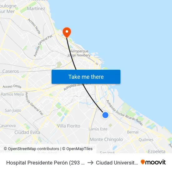 Hospital Presidente Perón (293 - 570) to Ciudad Universitaria map