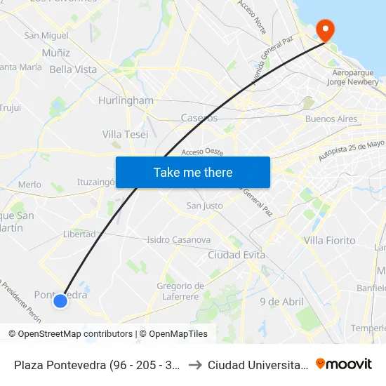 Plaza Pontevedra (96 - 205 - 382) to Ciudad Universitaria map