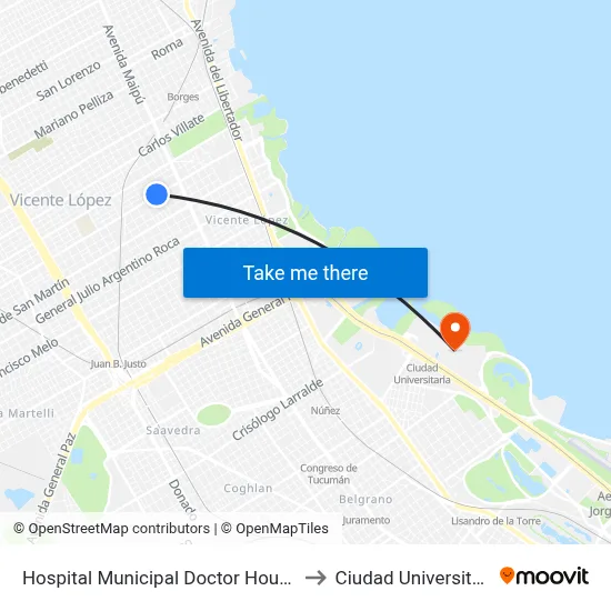 Hospital Municipal Doctor Houssay to Ciudad Universitaria map