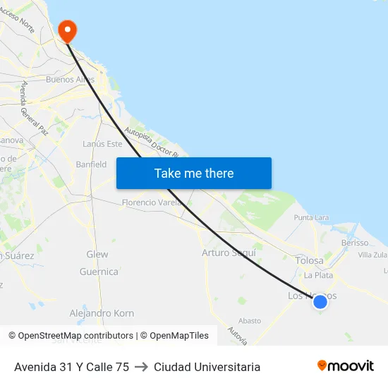 Avenida 31 Y Calle 75 to Ciudad Universitaria map